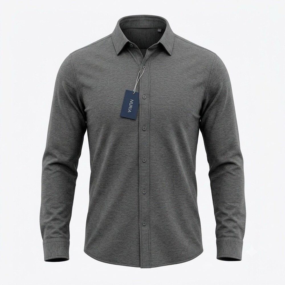 Devon & Jones Mens Large Button Up Shirt Long Sleeve Dark Grey Heather DG230 NWT